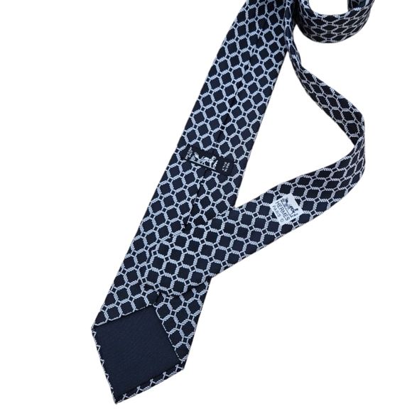 HERMÈS 7218 UA Black Interlocking Rope Silk LUXURY Tie FRANCE - Picture 3 of 3